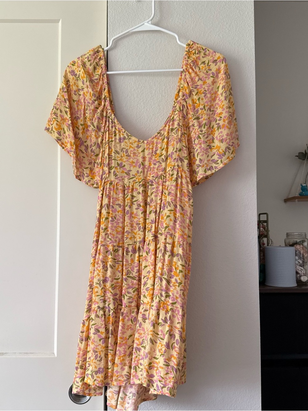 Billabong Yellow Floral Mini Dress with Pink & Green Accents